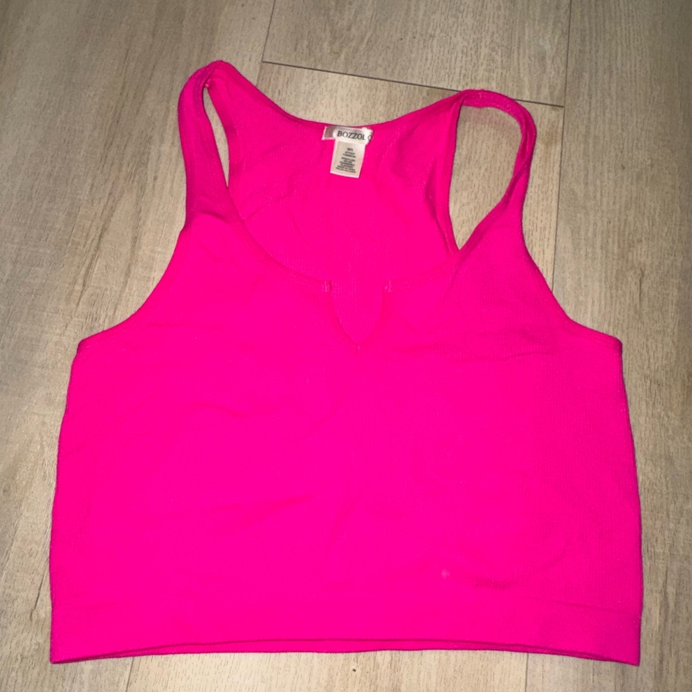 Bozzolo Hot Pink Ribbed Cropped Tank Top